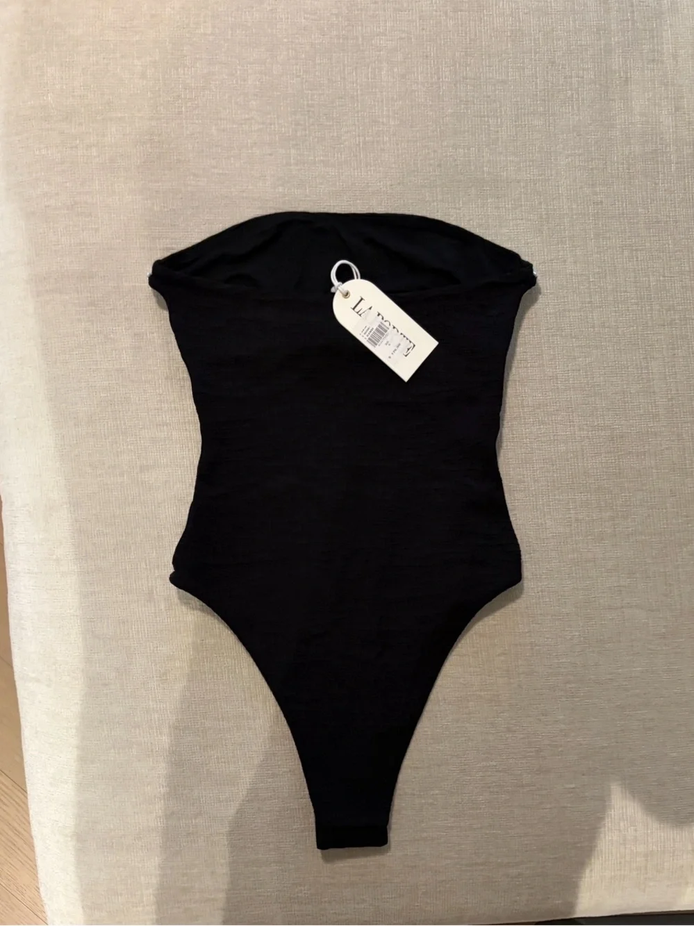 LA PORTE Stephanie One Piece Swimsuit Jet Black Jacquard Cutout Pearl Small NEW